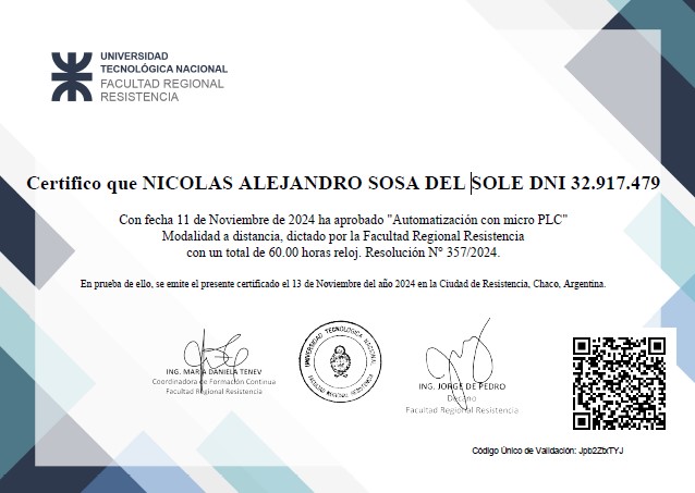 Certificado Automatización con MicroPLC