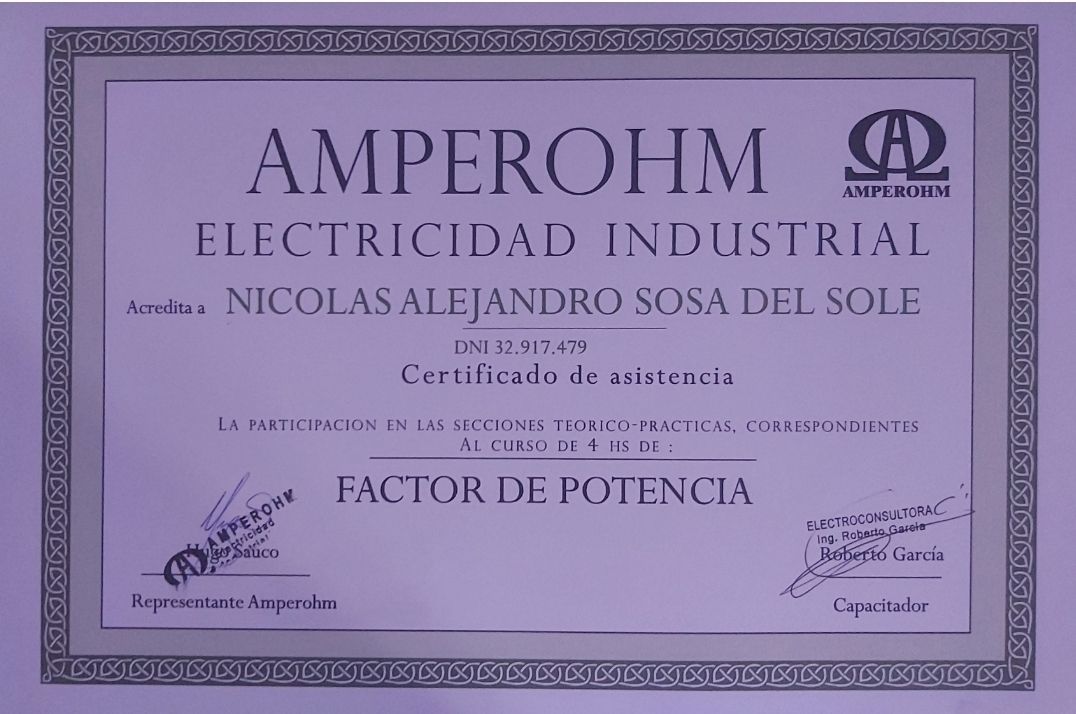 Certificado Factor de Potencia